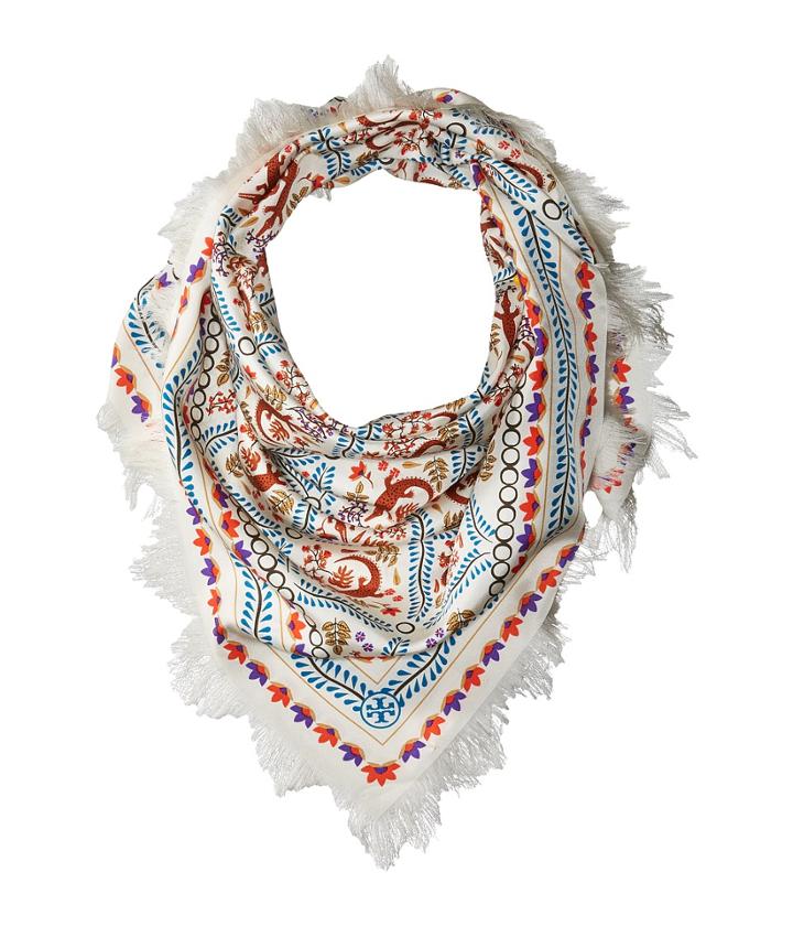 Tory Burch - Crocodile Fringed Silk Square Scarf