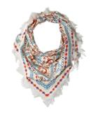 Tory Burch - Crocodile Fringed Silk Square Scarf