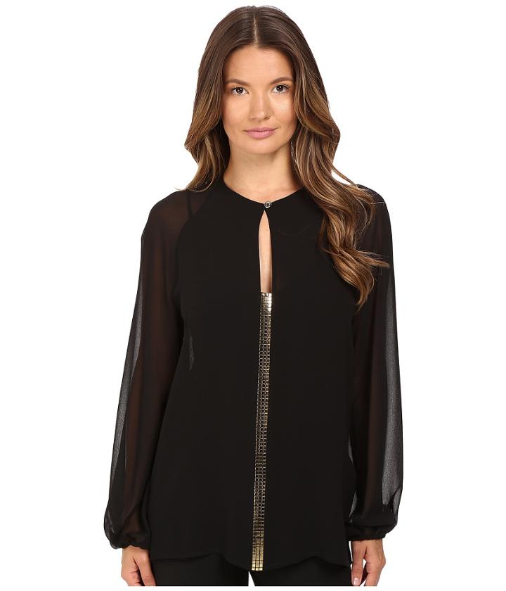 Versace Collection - Blouse With Gold Embellished Front V-neck