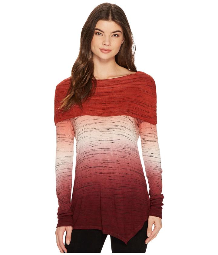 Tribal - Long Sleeve Cowl Neck Space Dye Jersey Asymmetrical Top