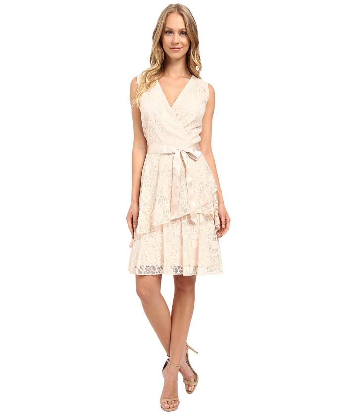 Tahari By Asl - V-neck All Over Lace Dress W/ Tiered Skirt