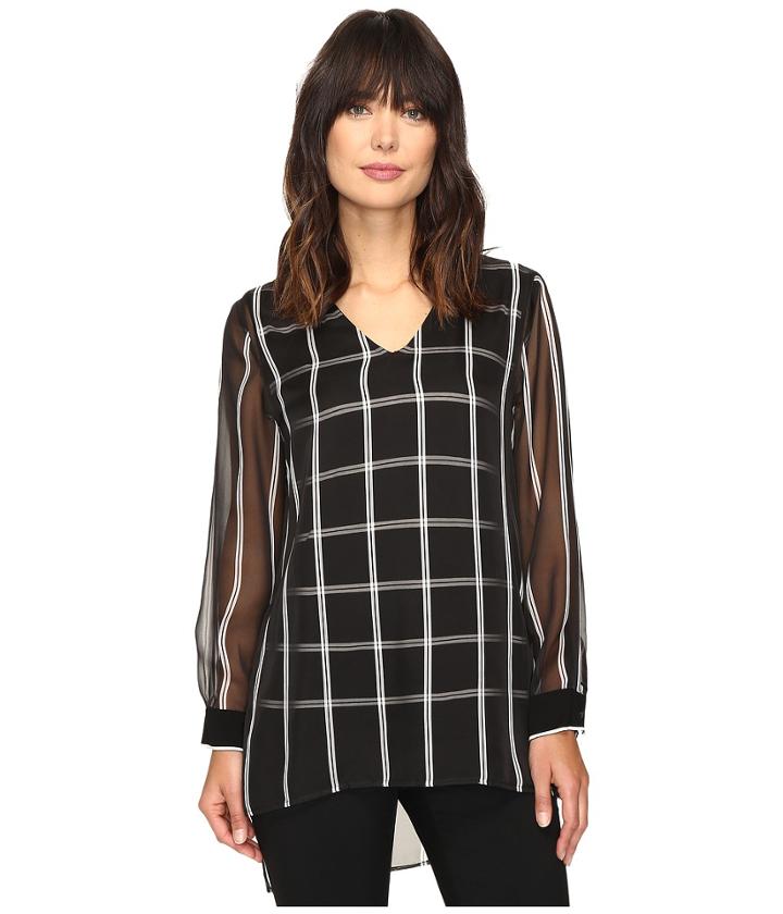 Vince Camuto - Long Sleeve V-neck Stripe Duet Blouse With Knit Underlay