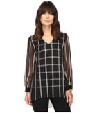 Vince Camuto - Long Sleeve V-neck Stripe Duet Blouse With Knit Underlay