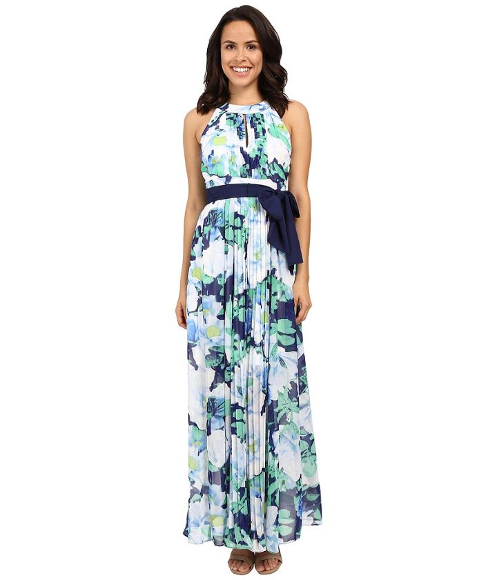 Vince Camuto - Printed Chiffon Halter Maxi With Inset Pleating