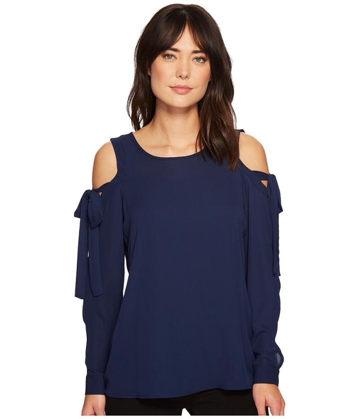 Ivanka Trump - Woven Cold Shoulder Tie Sleeve Blouse