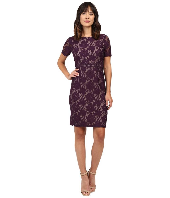 Adrianna Papell - Short Sleeve Lace Sheath Dress