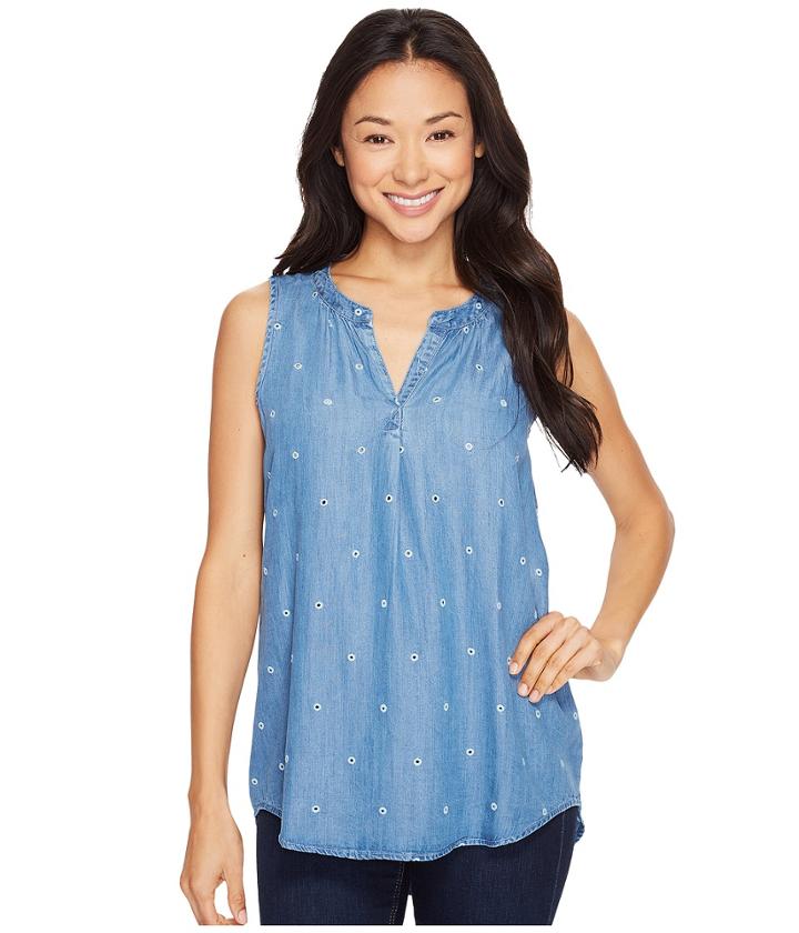 Dylan By True Grit - Whitney Peekaboo Dots Embroidered Tencel High-low Sleeveless Tunic