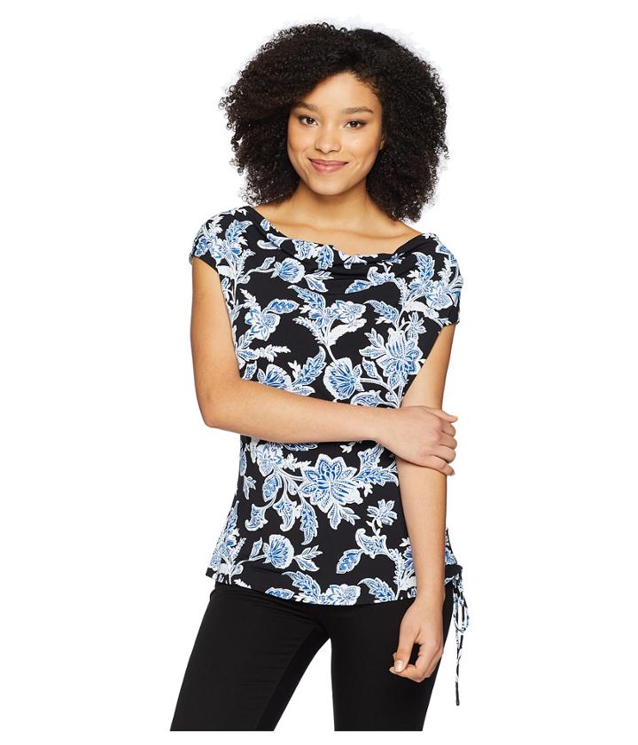 Vince Camuto - Side Drawstring Woodblock Floral Tee