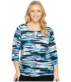 Calvin Klein Plus - Plus Size 3/4 Sleeve Print Top W/ Hardware