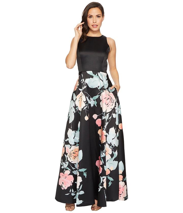Tahari By Asl - Mikado Fit And Flare Floral Bottom Gown