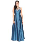 Adrianna Papell - Casablanca Halter Beaded Bodice Ball Gown With Front Slit