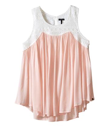 Ikks - Sleeveless Swing Top Blouse In Crinkled Fabric With White Crocheted Top