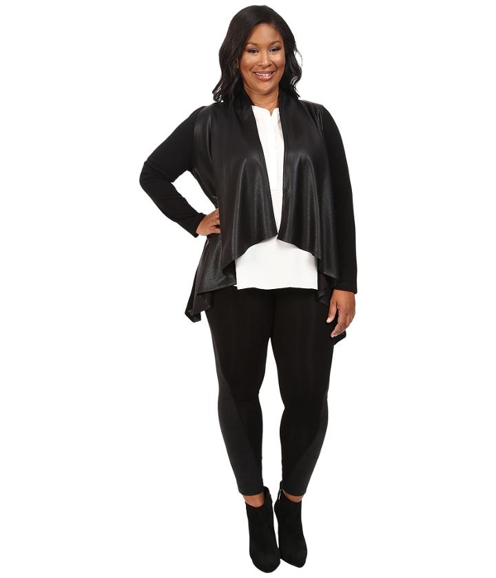 Karen Kane Plus - Plus Size Faux Leather Front Knit Jacket
