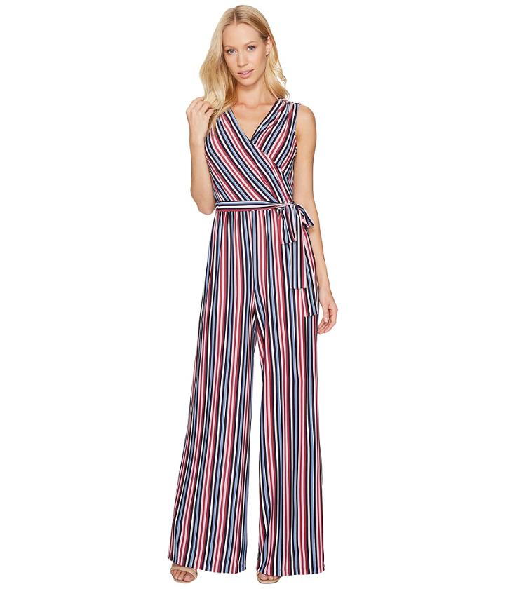 Donna Morgan - Metallic Stripe Wrap Jumpsuit