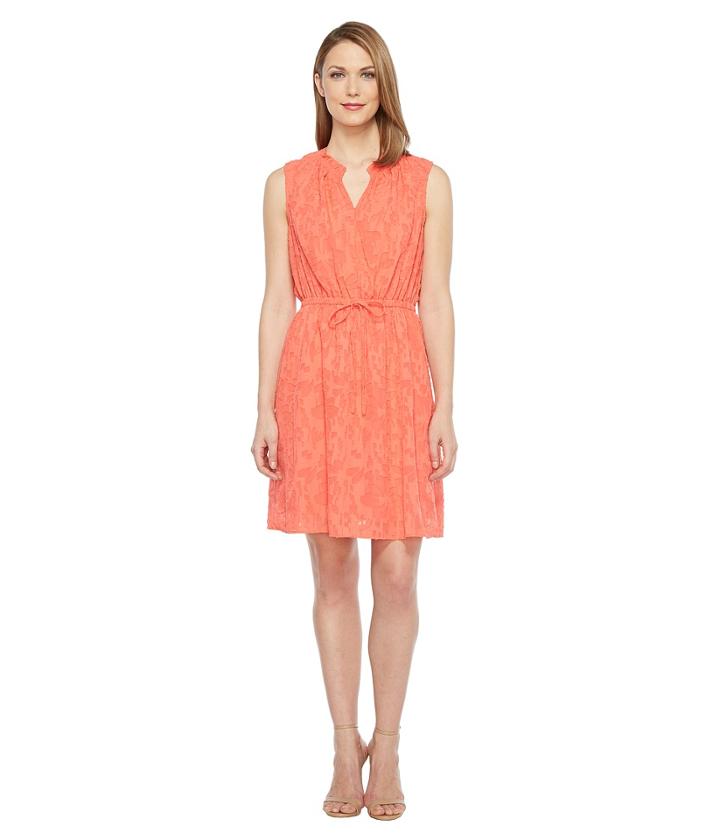 Tribal - Woven Burnout V-neck Drawcord Waist Dress