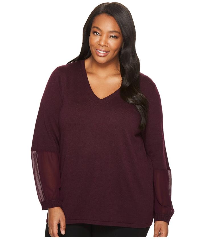 Calvin Klein Plus - Plus Size V-neck With Chiffon Cuff Blouse