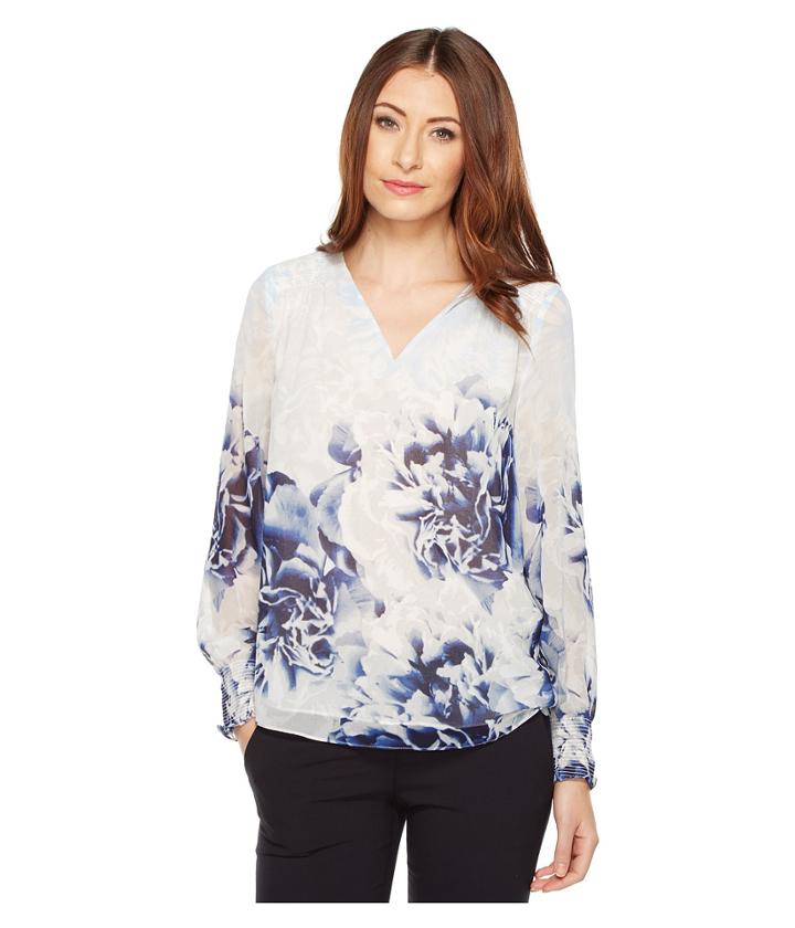 Calvin Klein - Long Sleeve Printed Peasant Blouse