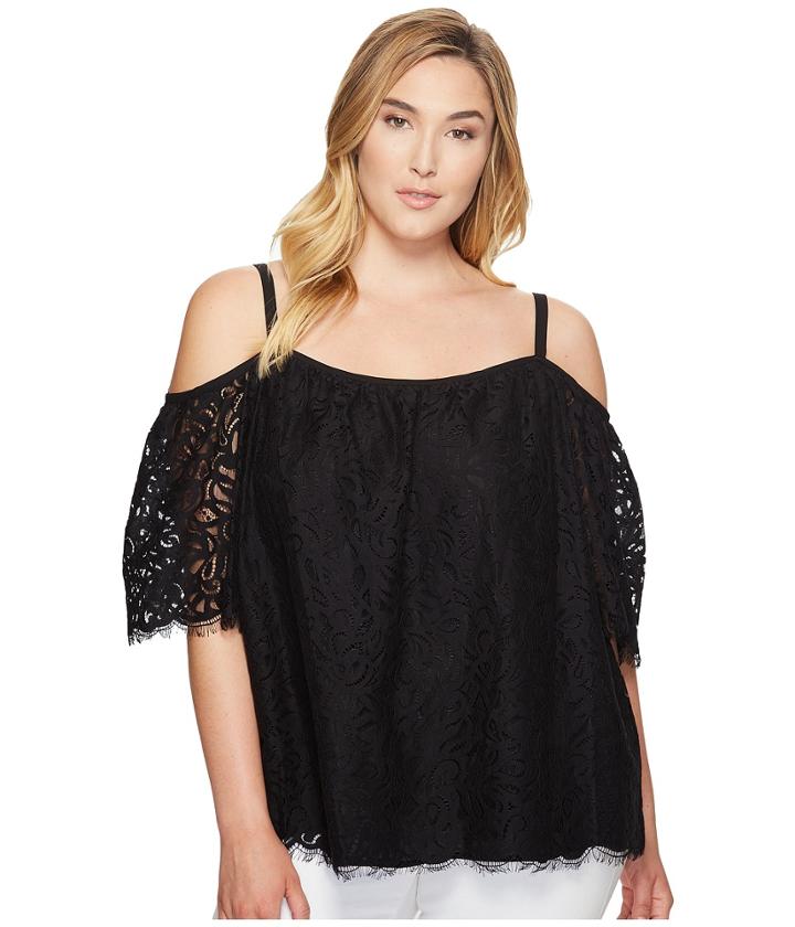 Vince Camuto Specialty Size - Plus Size Elbow Sleeve Cold Shoulder Geo Lace Blouse