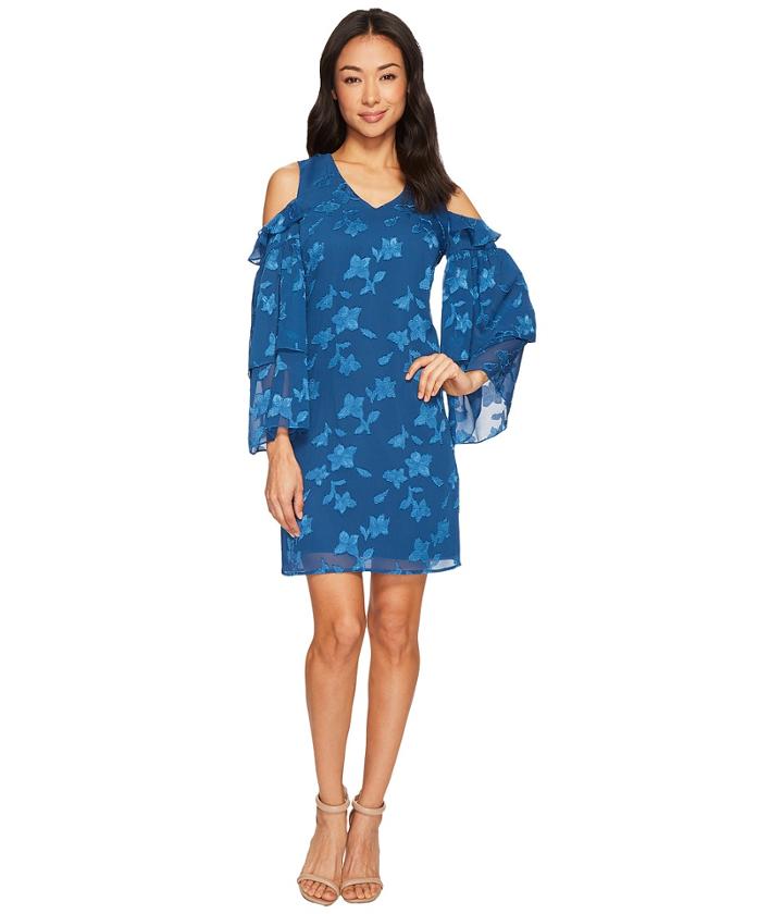 Cece - Cold Shoulder Tiered Ruffle Sleeve Textured Dress