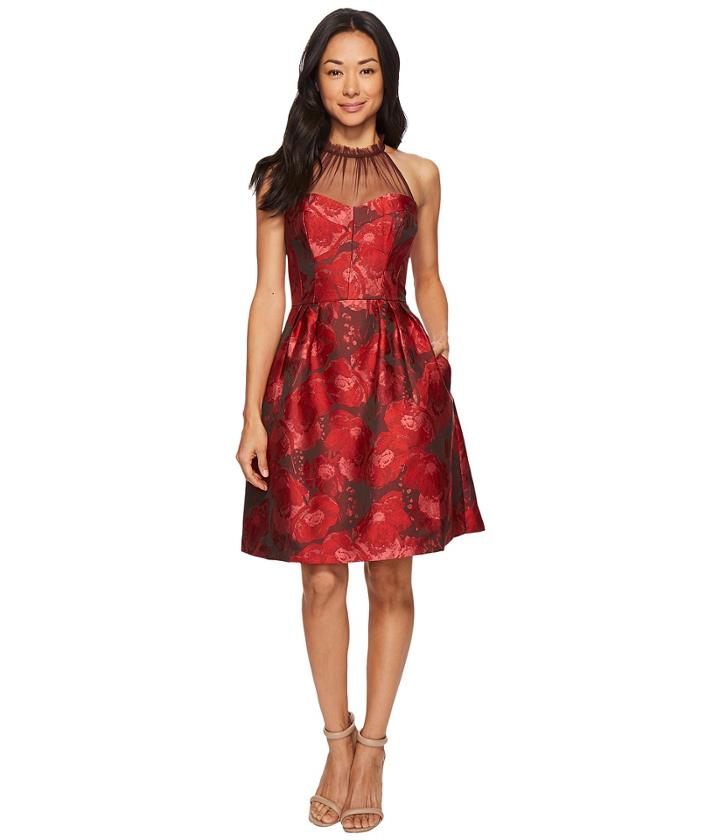 Maggy London - Poppy Jacquard Halter Fit Flare Dress