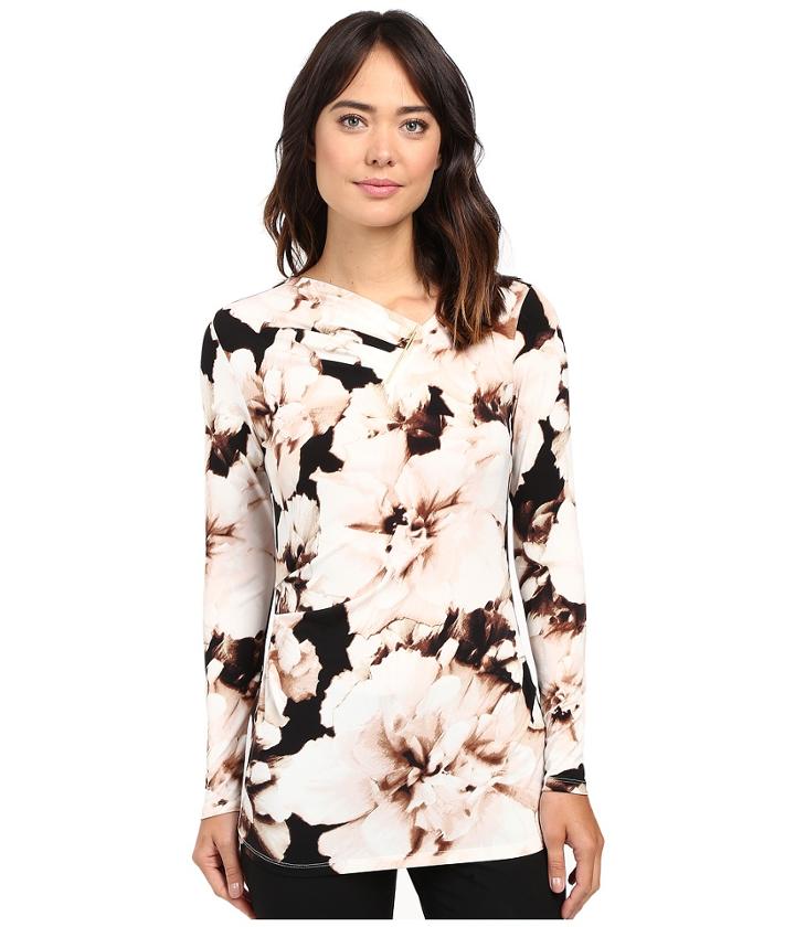 Calvin Klein - Printed V-neck Top W/ Bar Hardware