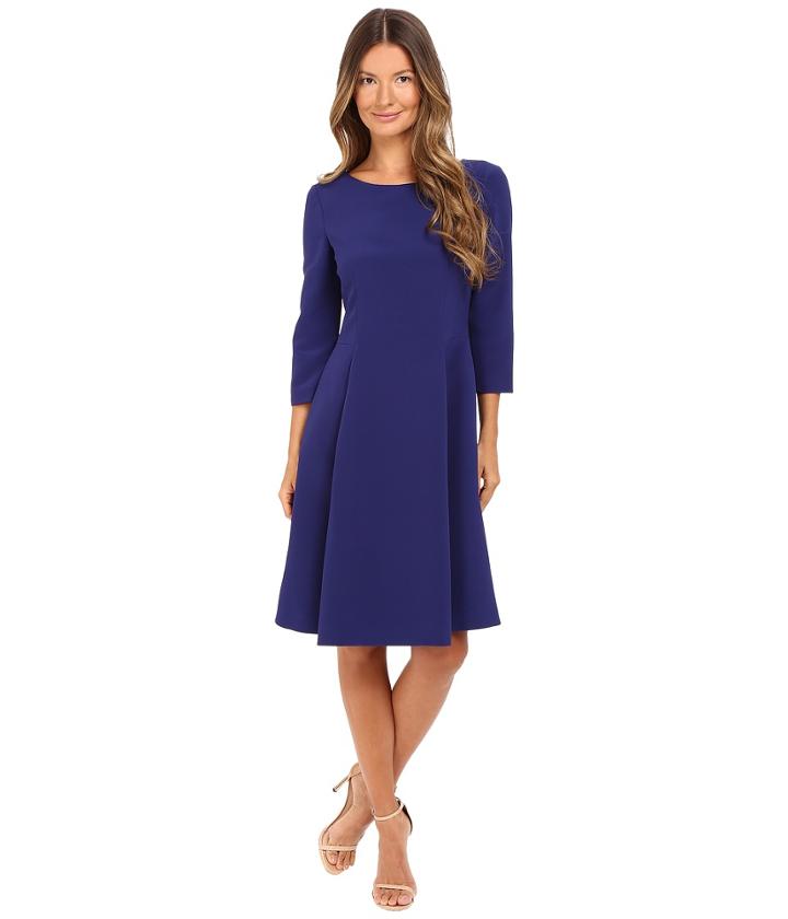 Alberta Ferretti - 3/4 Sleeve Boat Neck Pleated Dress