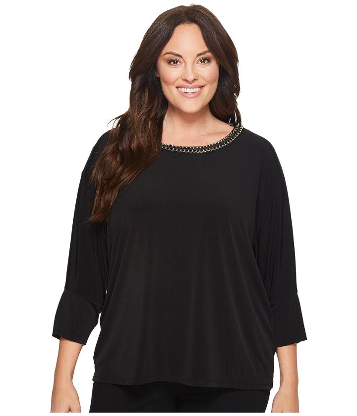 Calvin Klein Plus - Plus Size Long Sleeve Top W/ Gold Chain