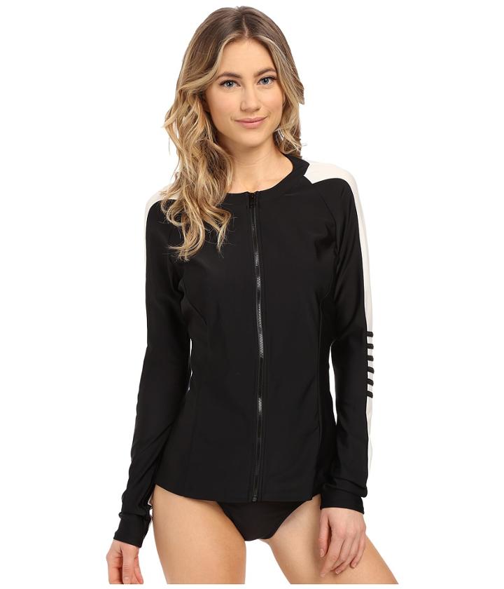 Dkny - A Lister Zipper Front Long Sleeve Rashguard W/ Stripping Detail