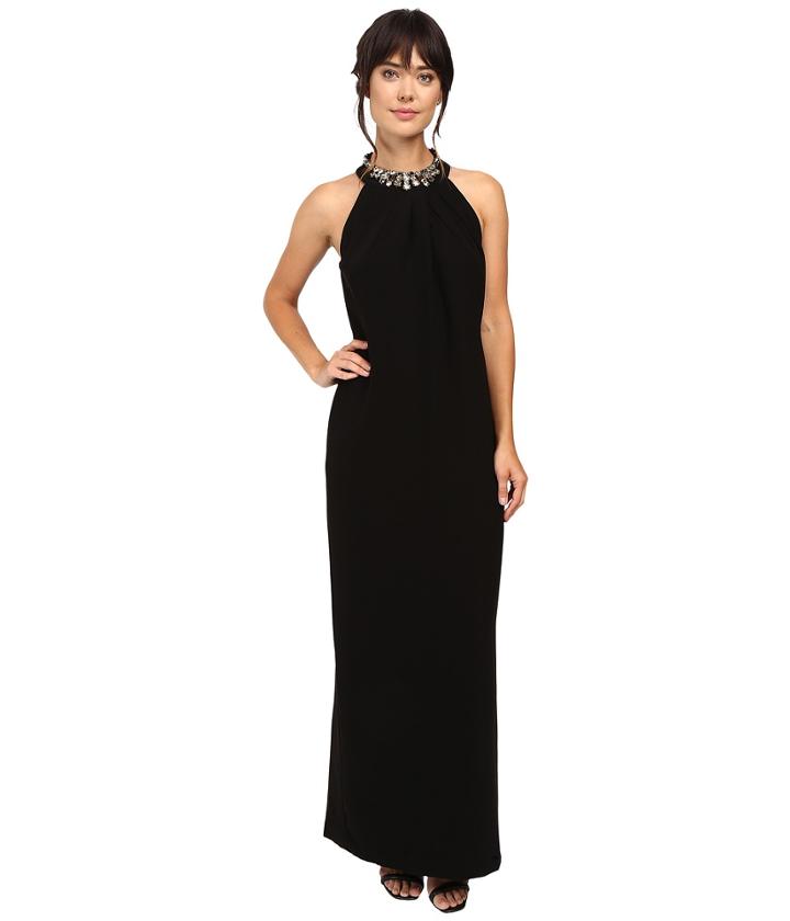 Tahari By Asl - Crepe Jewelled Halter Neck Gown