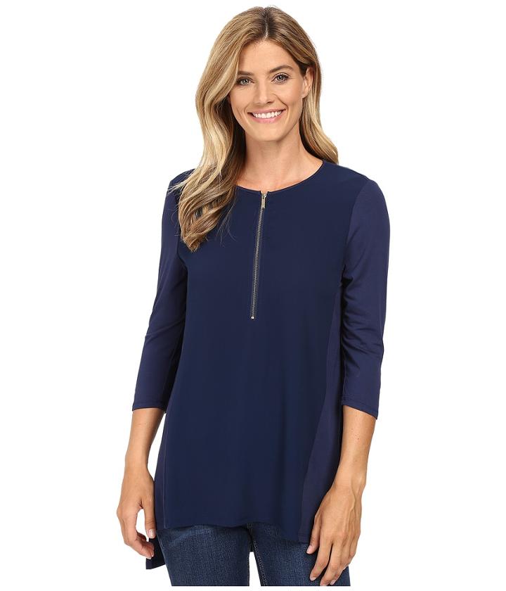 Vince Camuto - 3/4 Sleeve Soft Texture 1/2 Zip Top