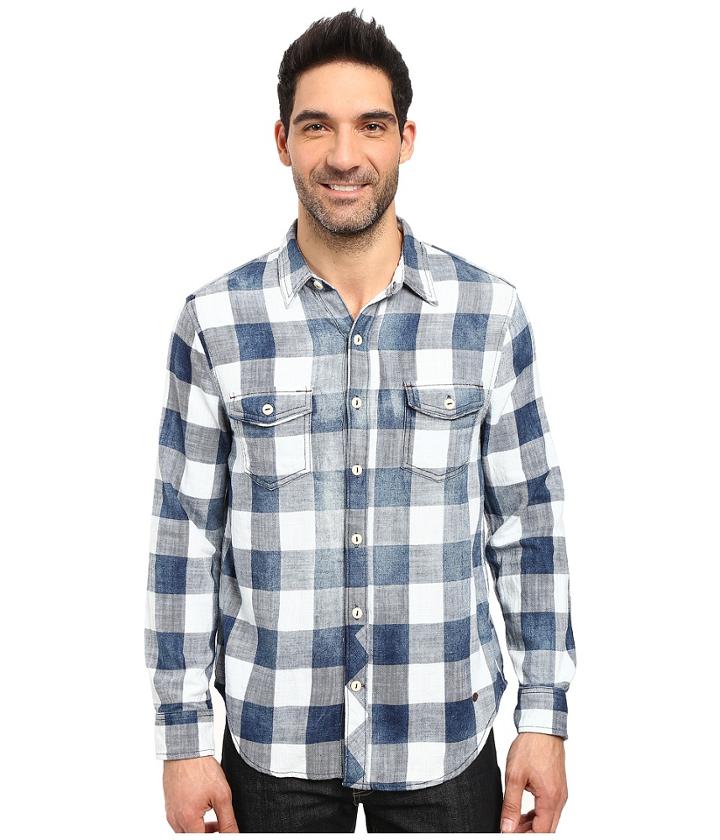 True Grit - Rockin Roll Indigo Buffalo Plaid Long Sleeve Two-pocket Vintage Shirt