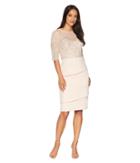 Adrianna Papell - 3/4 Sleeve Bead Bodice Cocktail Dress With Artichoke Crepe Skirt