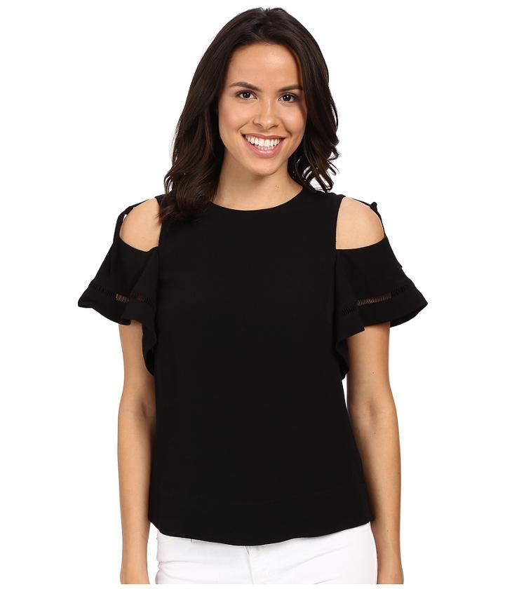 Rebecca Taylor - Lila Crepe With Trims Short Sleeve Open Shoulder Top