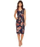 Ivanka Trump - Floral Cap Sleeve Midi Compression Dress