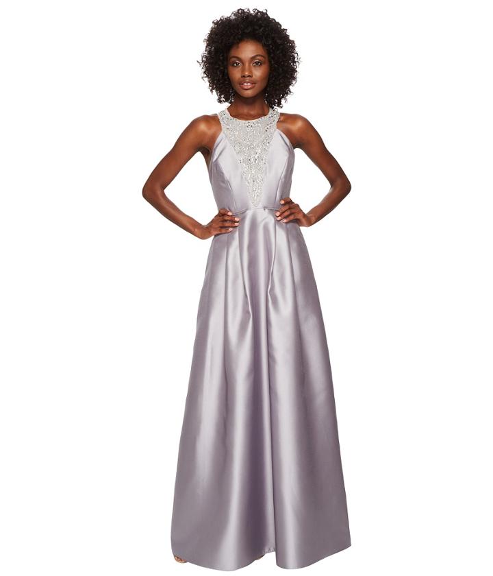 Adrianna Papell - Long Halter Mikado Gown With Beaded Detail