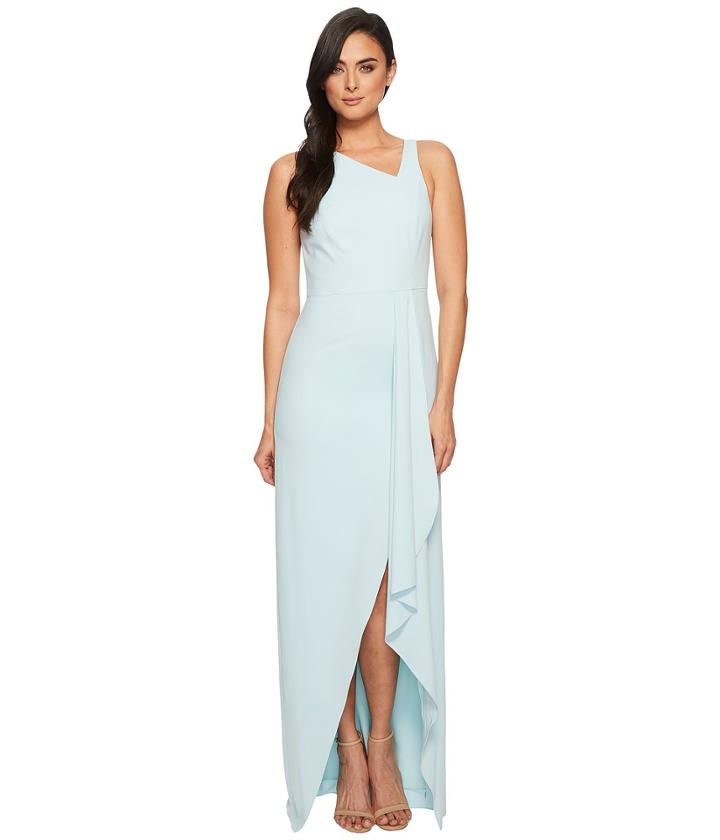Halston Heritage - Sleeveless Asymmetrical Neck Gown W/ Flowy Drape
