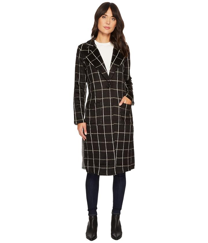 Michael Stars - Plaid Coating Long Sleeve High Slit Coat