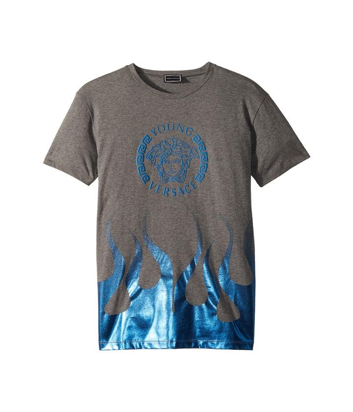 Versace Kids - Short Sleeve Medusa Logo T-shirt W/ Flames