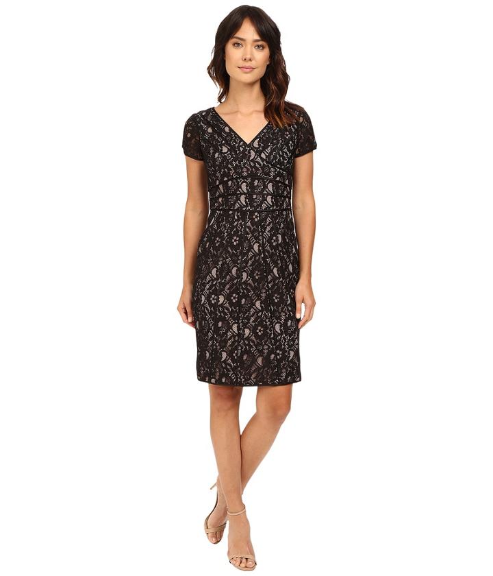 Nue By Shani - V-neck Lace Dress With Satin Piping Detail