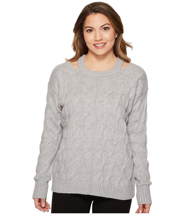 Vince Camuto Specialty Size - Petite Long Sleeve Cable Sweater With Neck Cut Out