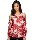 Calvin Klein - Printed Ruffle Cold Shoulder Blouse