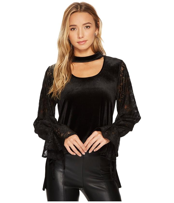 Kensie - Smooth Velvet Top With Lace Sleeves Ksnk36s8