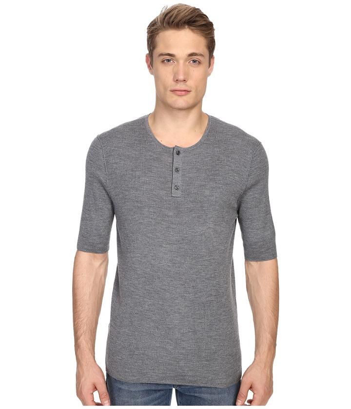 Vince - Wool Silk Short Sleeve Rib Henley