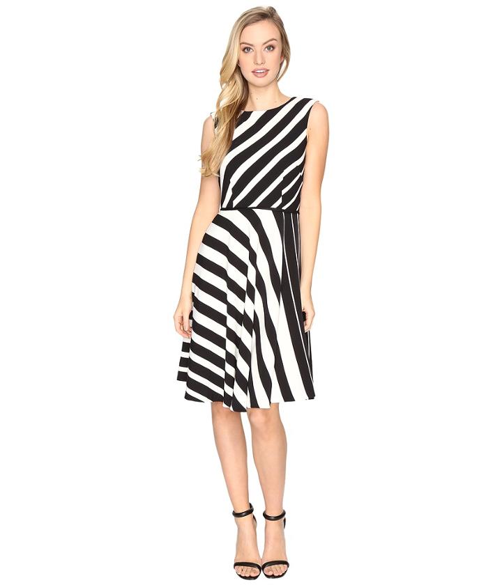 Tahari By Asl - Multi-stripe Crepe A-line Dress