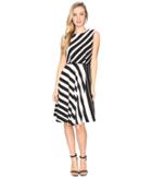 Tahari By Asl - Multi-stripe Crepe A-line Dress
