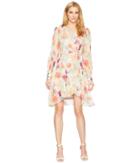 Calvin Klein - Long Sleeve V-neck Floral Print Chiffon Dress Cd8h48kc