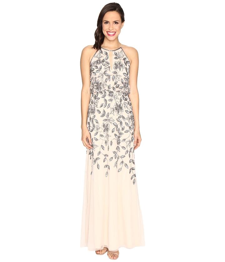 Adrianna Papell - Beaded Gown With Plunging Neckline