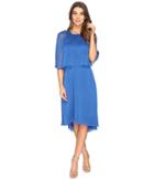 Halston Heritage - Short Sleeve Round Neck Dress W/ Back Cut Out Sash