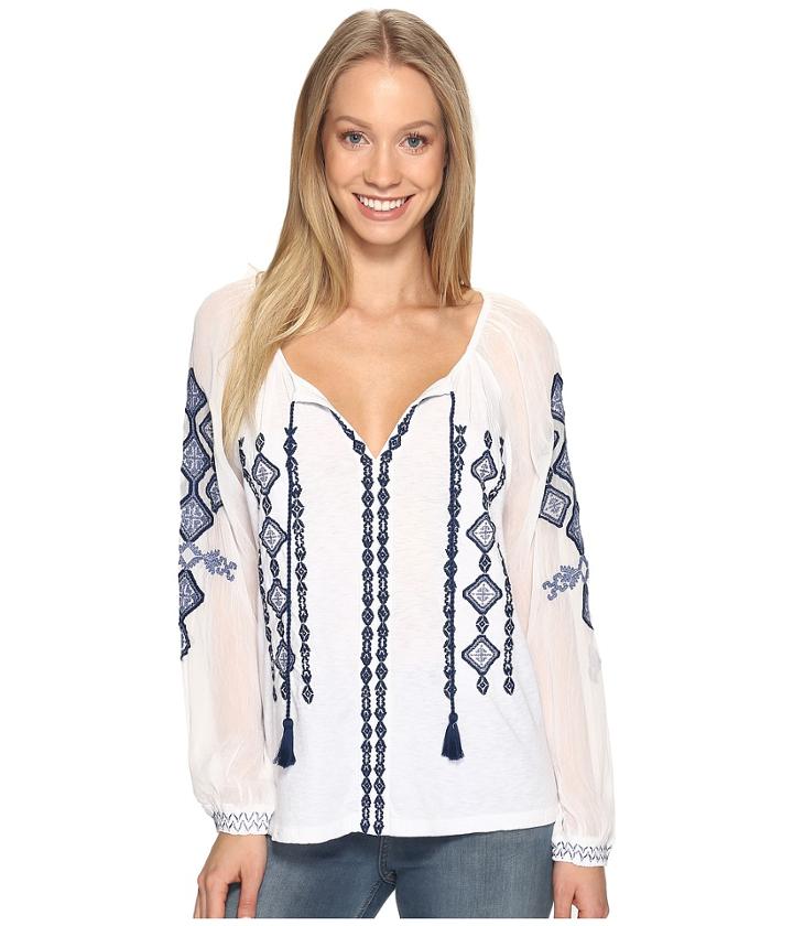 Lucky Brand - Embroidered Woven Mix Top