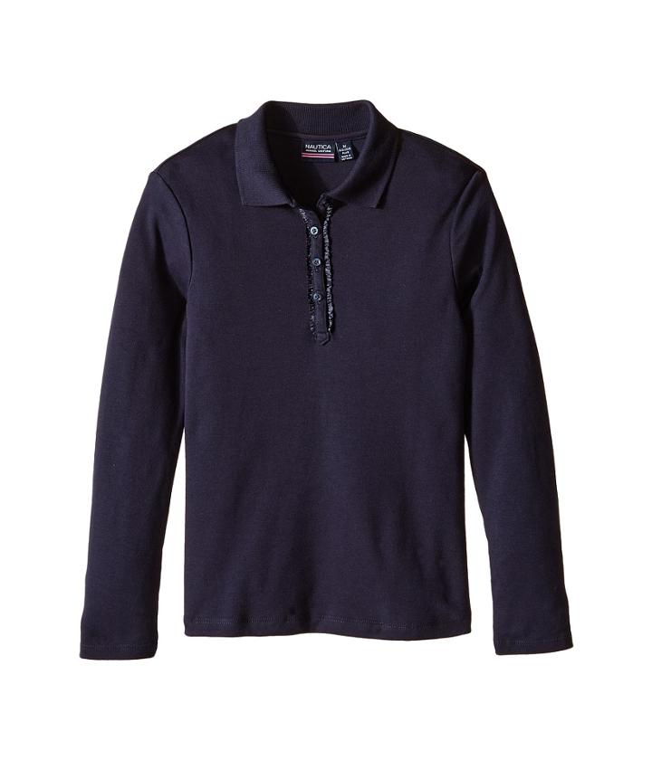 Nautica Kids - Girls Plus Long Sleeve Polo With Ruffle Placket